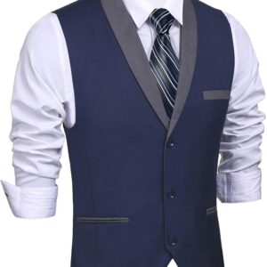 Daupanzees Men's V-Neck Sleeveless Slim Fit Vest Jacket Fashion Single-Breasted Business Suit Dress Vests
