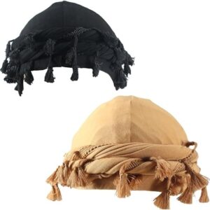Meromibe 2pcs Vintage Ethnic Turban for Men with Tassel - Durag Head Wraps, Soft Elastic Fit & Perfect for Outdoor!